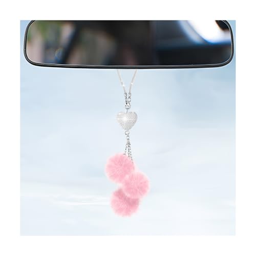 Bling Car Hanging Ornament Rhinestone Heart & Plush Ball Pink