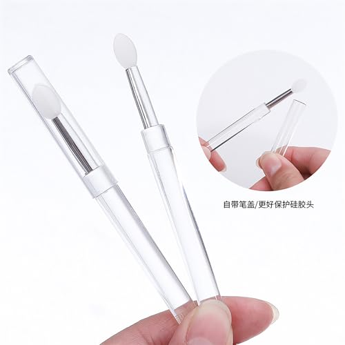 MOLILON 10 Pcs Silicone Nail Art Brushes with Caps for Chrome Powder