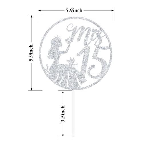 Mis Quince 15 Cake Topper - Elegant Silver Glitter Decoration