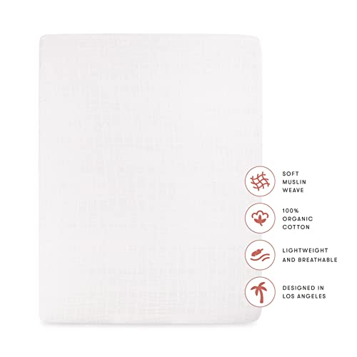 Babyletto 100% Organic Cotton All-Stages Midi Crib Sheet, GOTS-Certified, Fitted 360¡Æ, Ultra-Soft and Breathable Muslin - Plain White