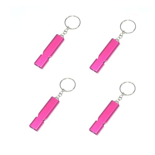 4Pcs Pink Aluminum Alloy Whistle Camping Supplies Double Tube Emergency Whistles Clear Loud Sound Compact Size Portable Corrosion-Resistant Safety Survival Camping Signal Whistles Camping and Hiking