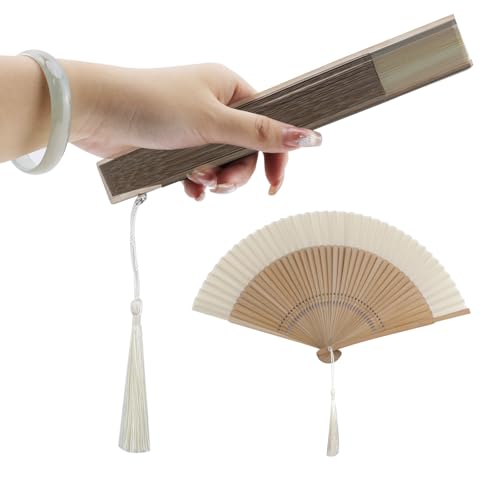 Tsnamay Classical Silk Folding Fan - Elegant White Handheld Fan for Events