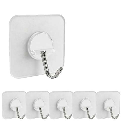 Heavy Duty Transparent Waterproof Adhesive Wall Hooks - 5 Pack for Bathroom Kitchen Outdoor