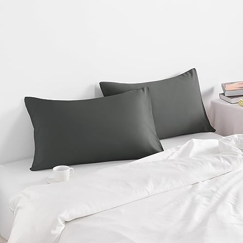 KJ Linen 600TC Egyptian Cotton Travel Pillowcases 14x20 - Set of 2, Zipper Closure, Dark Gray