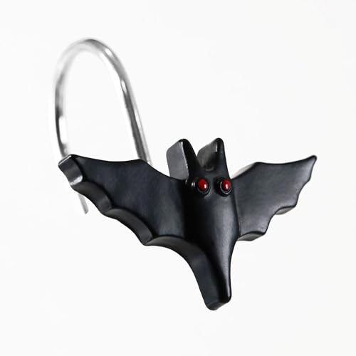Black Bat Halloween Shower Curtain Hooks - 12 Decorative Rings