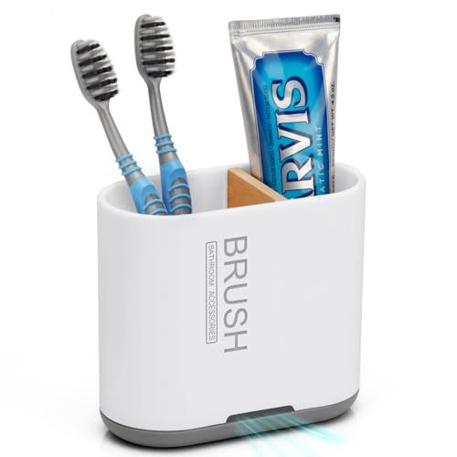 Bamboo Toothbrush Holder - 2 Slot Organizer for Bathroom & Kitchen