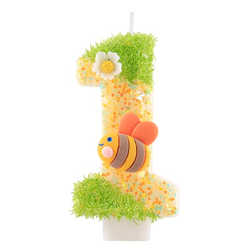 Glitter Bee Number 1 Birthday Candle - Cute Cake Topper