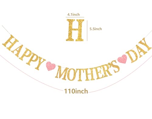 Gold Glitter Happy Mother's Day Banner - 110-Inch Party Decoration