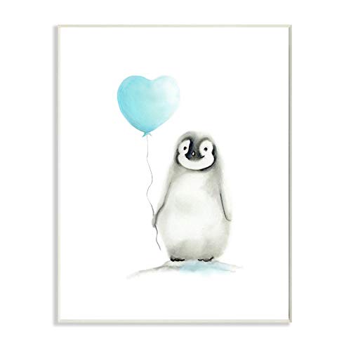 Stupell Industries Baby Penguin with Blue Balloon Wall Plaque Art, 10 x 0.5 x 15, Proudly Made in USA