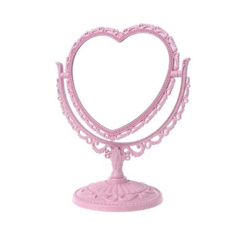 Pink Heart-Shaped Makeup Mirror with 360° Rotation - Double Vanity Mirror for Bathroom & Bedroom