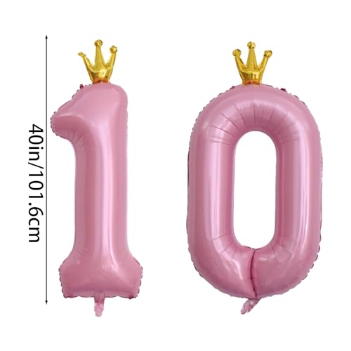 40 Inch Number 10 Pink Crown Foil Balloon Set for 10th Birthday