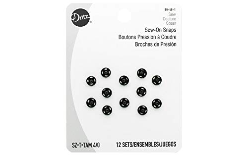 Dritz Sew-On Snaps Black 4/0 - 12 Count Durable Fasteners