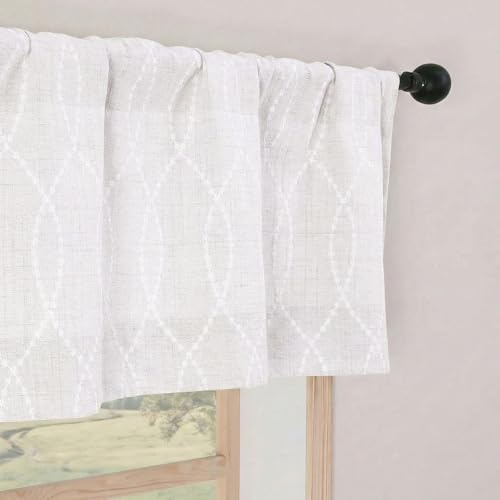 Natural Faux Linen Valance Curtain 52"W x 14"L - 3D Wave Line Design
