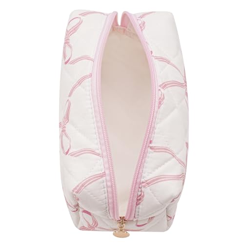 Quilted Cotton Makeup Bag Travel Cosmetic Pouch with Bow Pattern