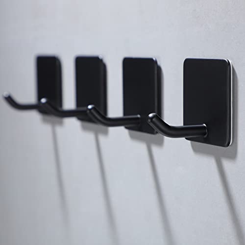YIGII Adhesive Towel Hooks, Matte Black Stainless Steel Wall Hooks (4 Pack)