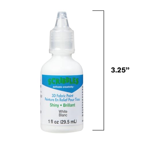 Scribbles 3D Fabric Paint - Shiny White, 1 oz, Easy Squeeze Bottle