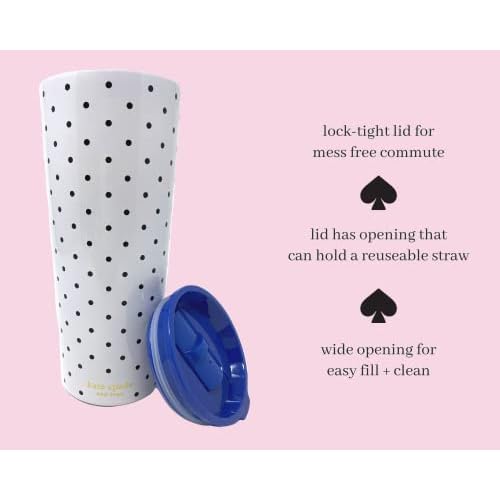 kate spade new york Cute Stainless Steel Mug, 24 Ounce Initial Travel Tumbler, Double Wall Insulated Cup with Lid, K (Blue)