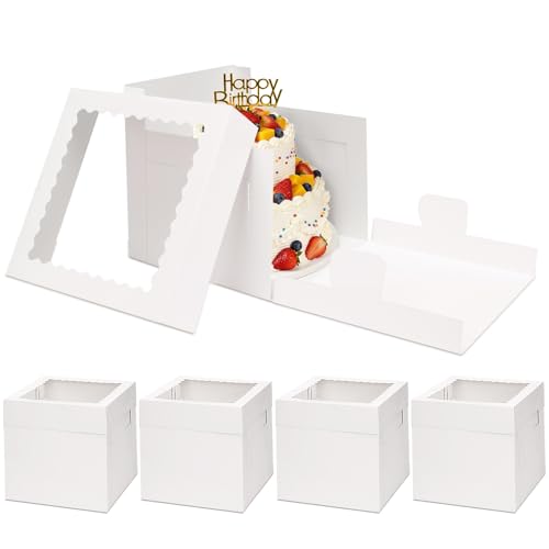 Moretoes 5 Pack 8x8x8 Inch Cake Boxes with Clear Window, Bakery Containers