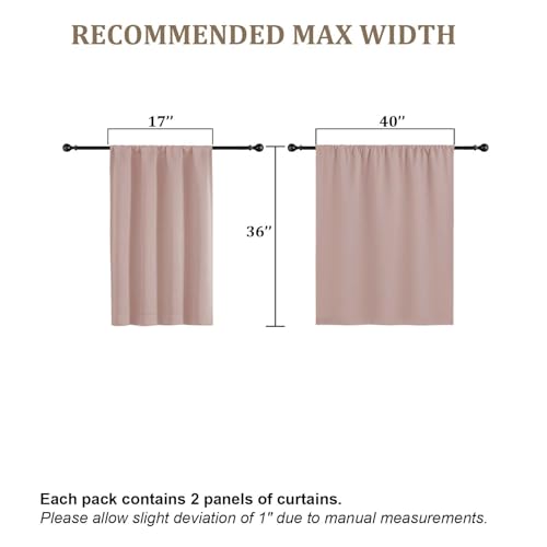Lecloud Blush Pink Blackout Kitchen Curtains, 40"W x 36"L - 2 Panel Set