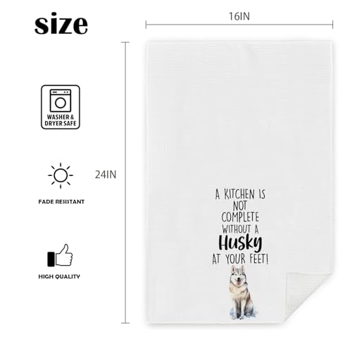 Zeghk Husky Dog Kitchen Towel - Funny Husky Decorative Dish Hand Towel 16x24 inch