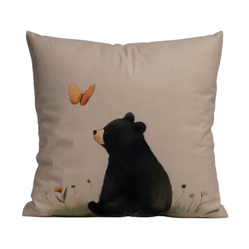 Watercolor Bear Velvet Pillow Cover 18x18 - Rustic Lodge Decor