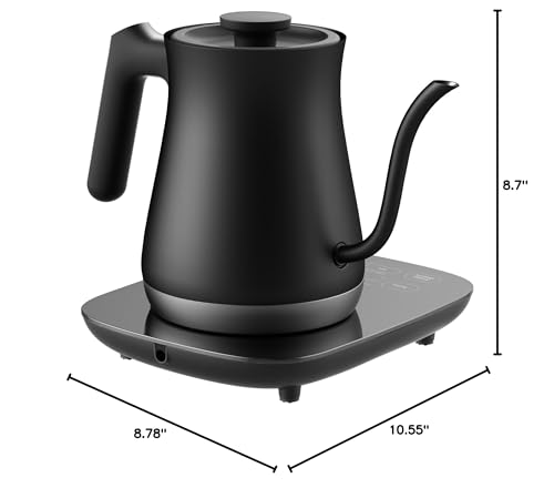 COMFEE' Gooseneck Electric Kettle with Temperature Control, 3 Variable Presets, 100% Stainless Steel, 1500 Watt Powerful Quick Heating Portable Hot Water Kettle for Pour Over Coffee and Tea, 0.6L