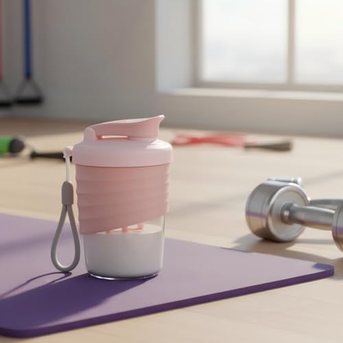 Pink Protein Shaker Bottle 14 oz | Leak-Proof with Grip Strap
