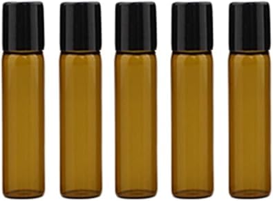 5ml Brown Glass Roll-On Bottles for Essential Oils - 5 Pack Refillable