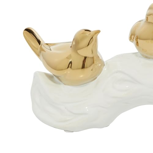 Deco 79 Porcelain Ceramic Bird Decorative Sculpture Home Decor Statue, Accent Figurine 14" x 5" x 6", Gold