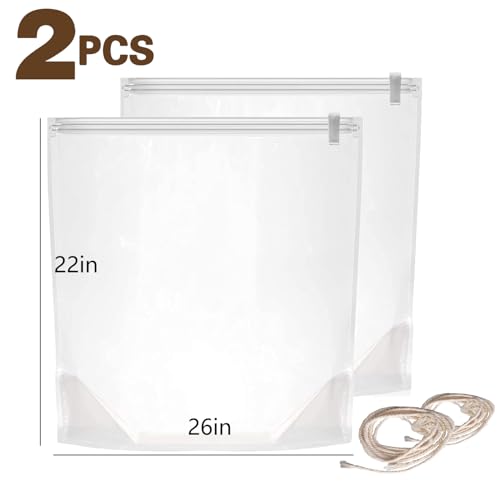 Kreapa 2 Pack 22x26-Inch Heavy Duty Turkey Brine Bags for 40lb Poultry & Meat, Leak-Proof Food-Grade Bags with Zipper Clips & Cotton Strings