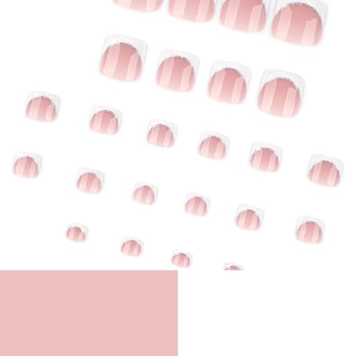 Bloazife White French Tip Press on Toenails Short Square Fake Toe Nails