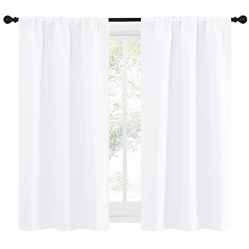 NICETOWN White Short Kitchen Curtains Set of 2, 34 x 54 Inch, Blackout Drapes for Small Windows