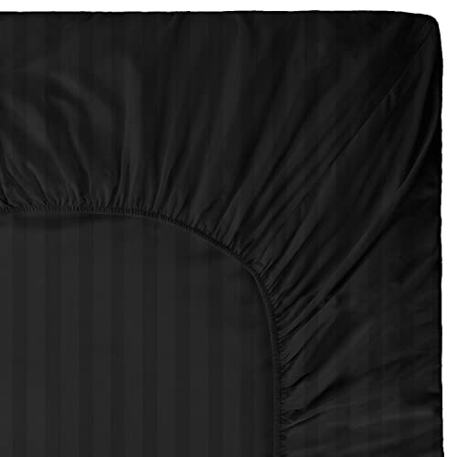 Queen Fitted Sheet - Dark Grey Damask Stripe, 400 Thread Count Cotton