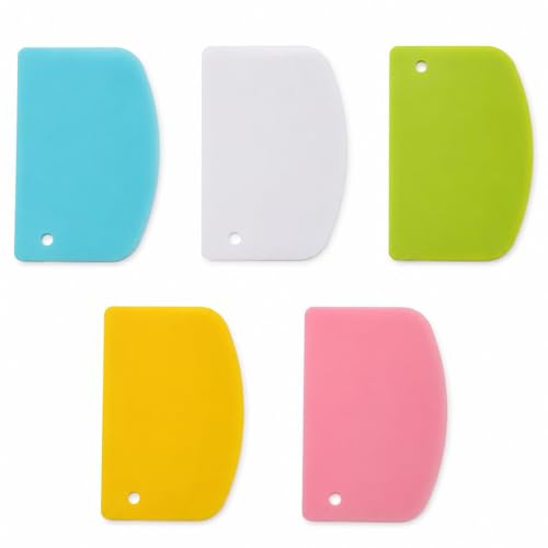 5-Piece Dough Scraper Set for Baking - Flexible Plastic Scrapers