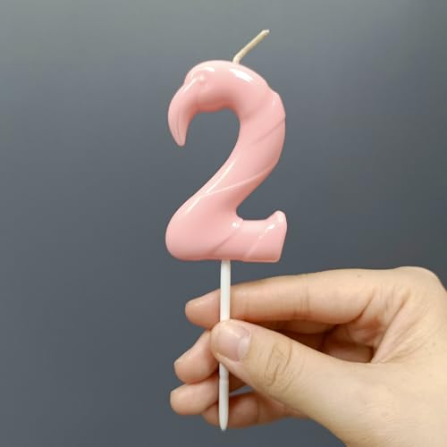 Himomys Pink Flamingo Number 2 Birthday Candle for 2nd Birthday Cake