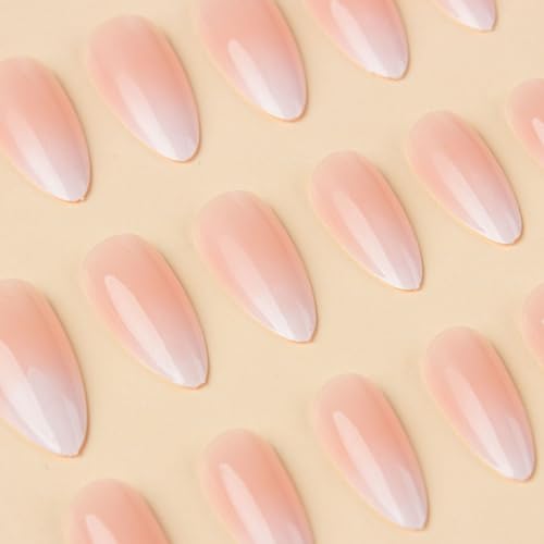 Medium Almond Press On Nails Nude Gradient French Tip False Nails