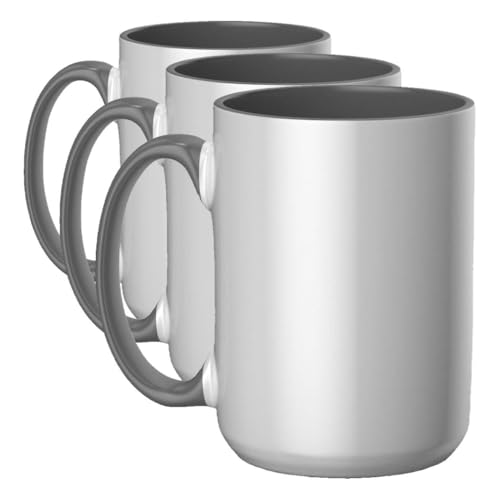 Cricut Beveled Sublimation Mug, 15 oz Ceramic Coffee Cup, White/Gray (3 Pack)