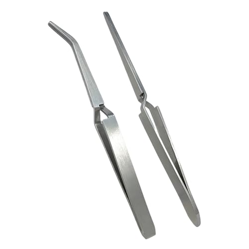 TIKIYOUN Reverse Craft Tweezers Set - 2 Pcs Stainless Steel Cross Lock Tweezers with Pointed and Curved Tips for Jewelry, Nails, and Eyelash Extensions
