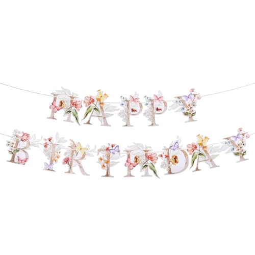 Wildflower Happy Birthday Banner Floral Spring Party Garland Decoration