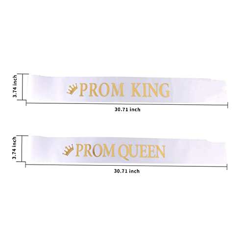 Prom King & Queen Satin Sashes - White with Gold Print