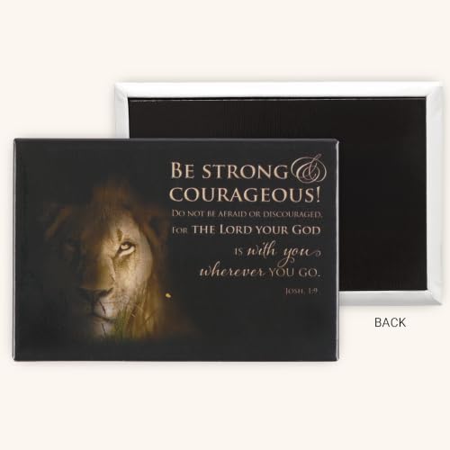 Inspirational Scripture Magnet - Strong & Courageous Lion Design