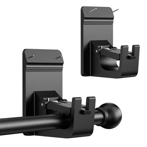 CTBOM No Drill Curtain Rod Brackets - 2Pcs Black, 30LB Capacity