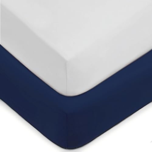 Fitted Crib Sheets 2 Pack, Ultra Soft Microfiber, White/Navy
