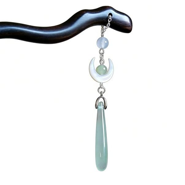 ZLmoue Vintage Chinese Hair Fork with Moon Pendant & Long Tassel