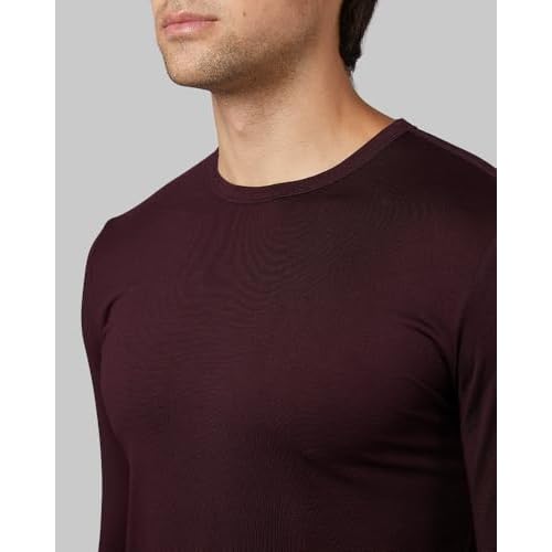 32 Degrees Heat Men's Lightweight Crew Base Layer Thermal Top | Form Fitting | Long Sleeve| 4-Way Stretch, Burgundy, Medium