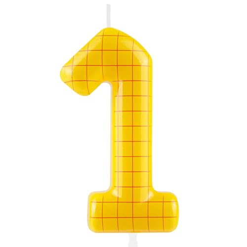 Number 1 Yellow Grid Toy Inspire Birthday Candle Cartoon Cake Topper