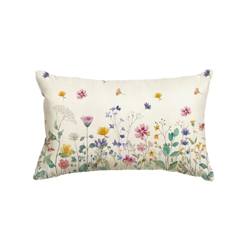 Colorful Floral Throw Pillow Cover, 12x20 Inch Polyester Cushion