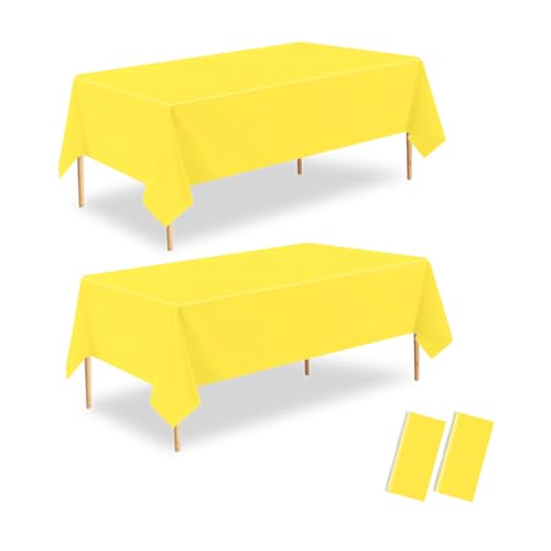 Yellow Disposable Tablecloths 54 x 108 Inch, 2 Pack for Rectangle Tables