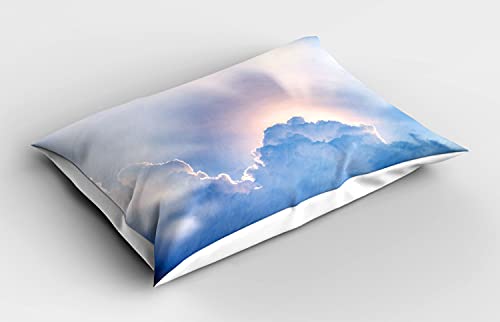 Ambesonne Sun Pillow Sham 26" x 20" Blue White - Fluffy Clouds Sunrise