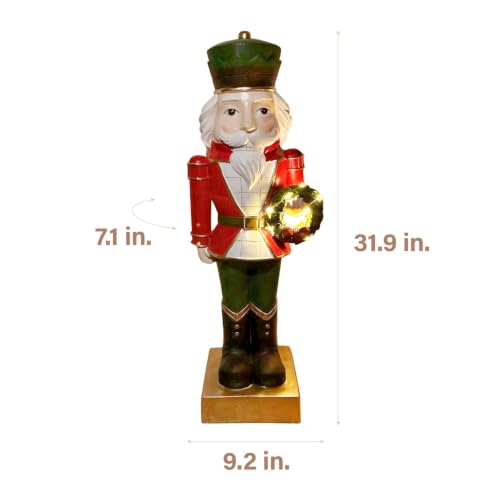 Christmas Nutcracker Statue with LED Wreath - Indoor Outdoor Decor